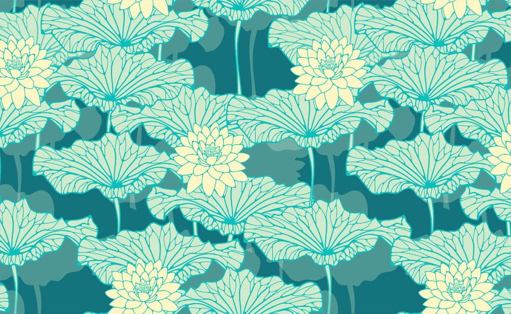 Wallpaper Mural in Fluorescent Turquoise Lotus Pattern for Home Decoration