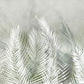 Wallpaper mural with feathers and leaves in green for use as home decor.
