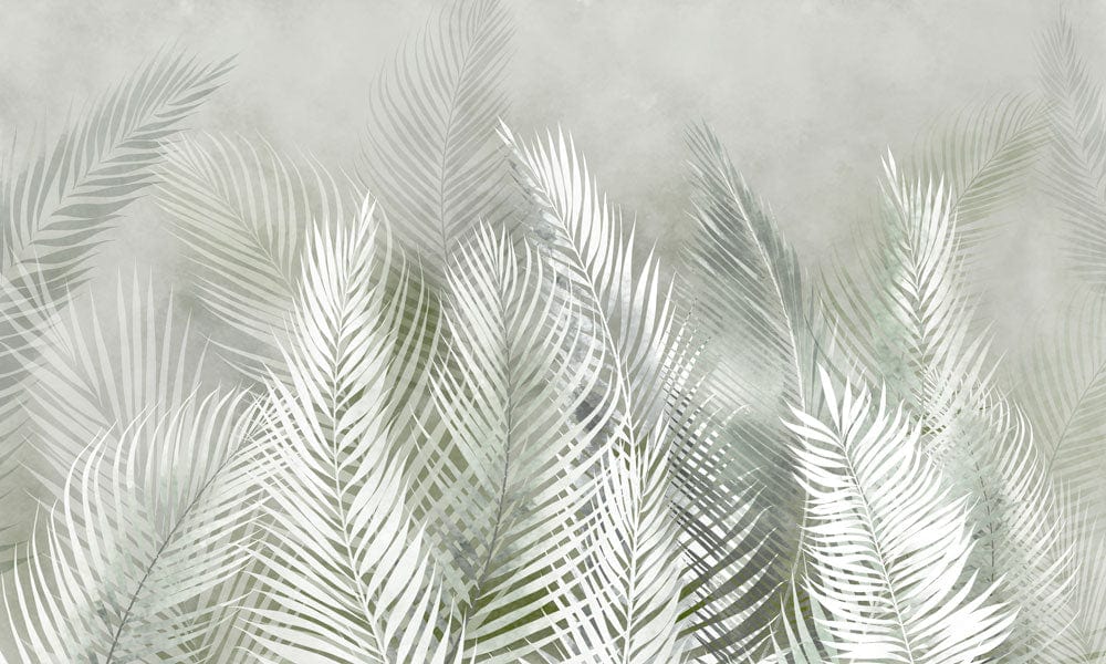 Elegant Grey Botanical Leaf Wallpaper Mural