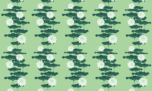 Green Lotus Line Wallpaper Mural for Interior Design of Your Home