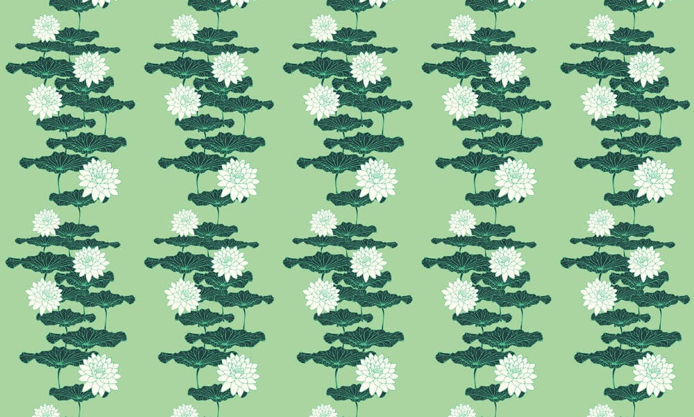Papier Peint Panoramique Ligne Lotus Vert