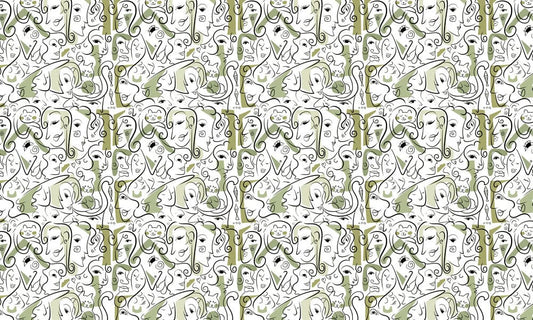 Home Decoration Green Side Faces Wallpaper Mural for Use in