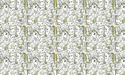 Home Decoration Green Side Faces Wallpaper Mural for Use in