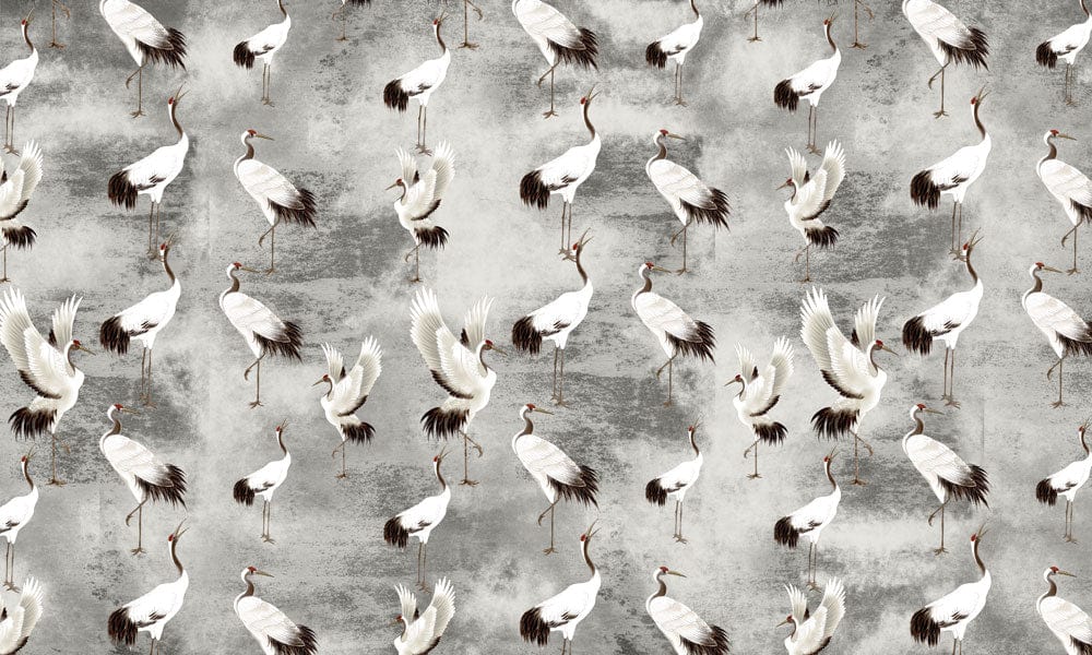 Beautiful Cranes on a Grey Background Wallpaper Mural for Home Decoration