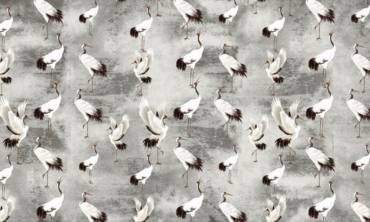 Beautiful Cranes on a Grey Background Wallpaper Mural for Home Decoration