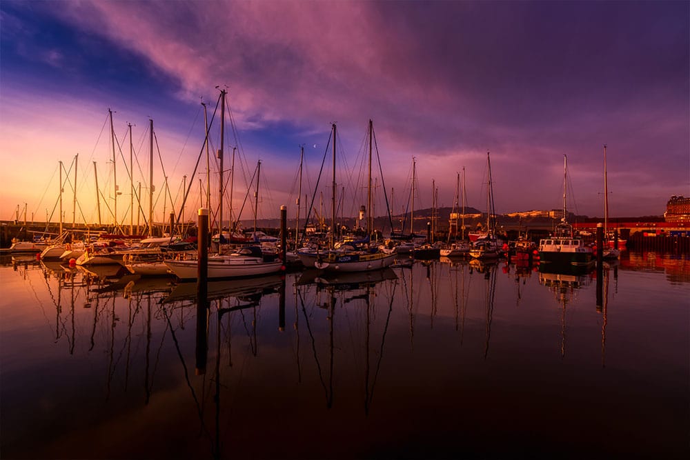 Wallpaper Mural of a Harbour at Sunset for Interior Design