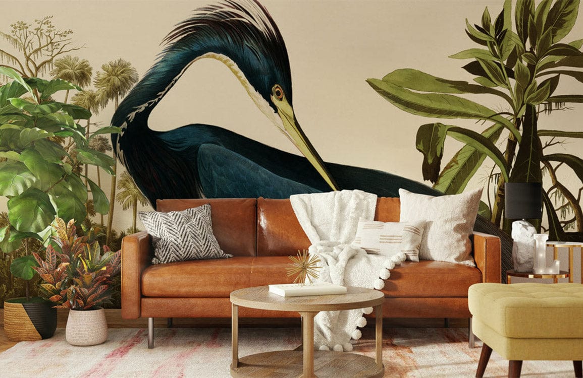 Heron in the Jungle Wallpaper Mural for Living Room Decoration