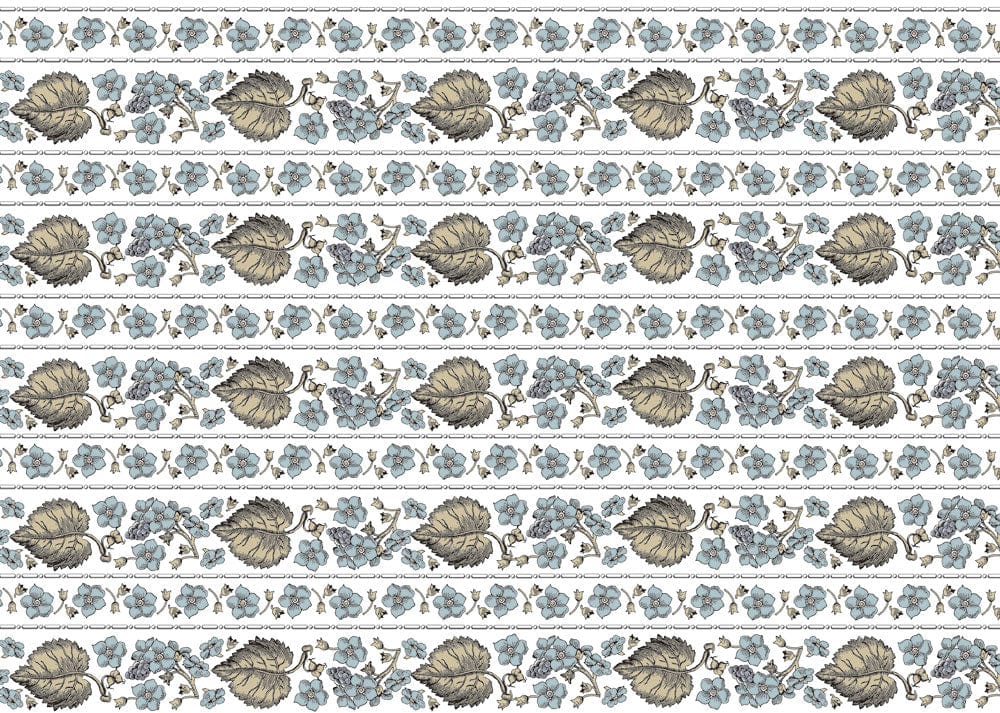 Vintage Blue Floral Stripe Mural Wallpaper