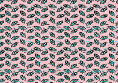 Home Decoration Wallpaper Mural with Leaves on a Pink Background