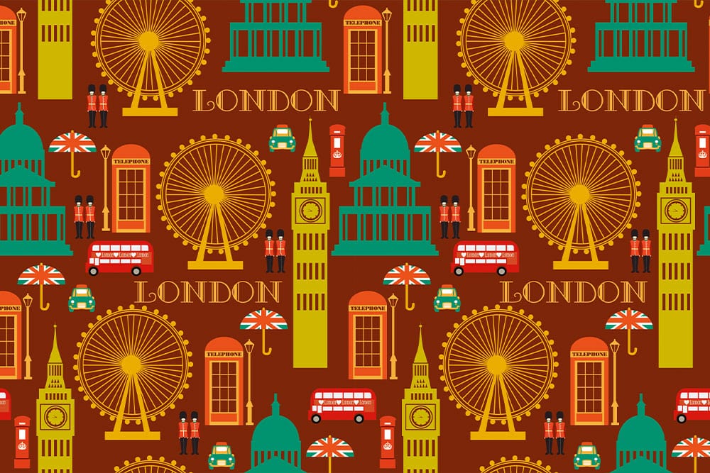 Wallpaper Mural with London Landmark Patterns, Suitable for Home Decoration