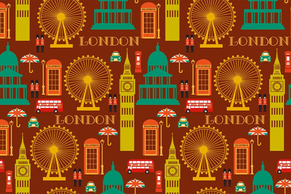 Vintage London Landmarks Mural Wallpaper