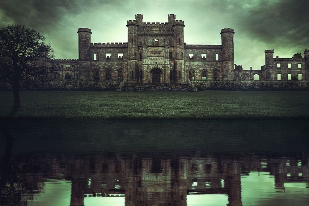 Gothic Castle Moody Green Mural Wallpaper