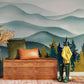 Ombre Ink Mountain Waves Scenery Wall Mural to Adorn a Hallway