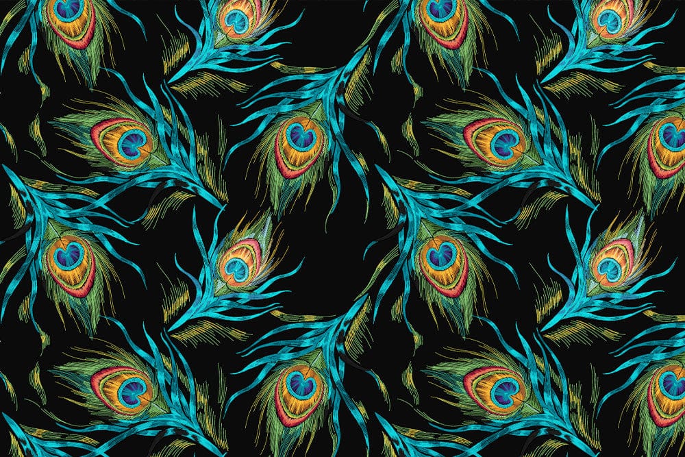 Peacock Feather Teal Gold Mural Wallpaper