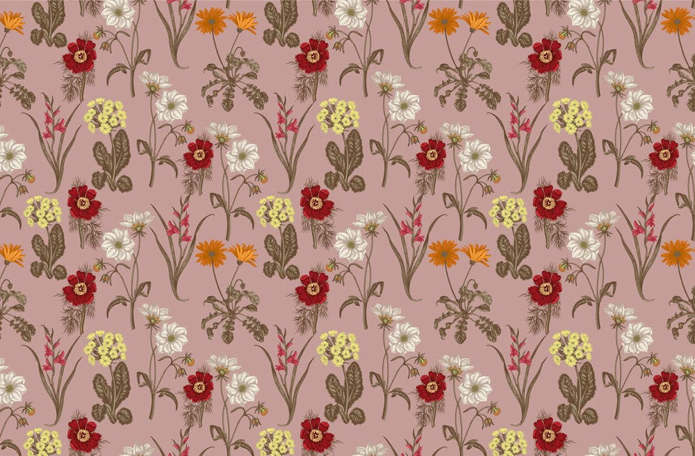 Home Decoration Featuring a Pink Field Flowers Wallpaper Mural