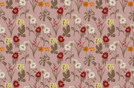 Home Decoration Featuring a Pink Field Flowers Wallpaper Mural