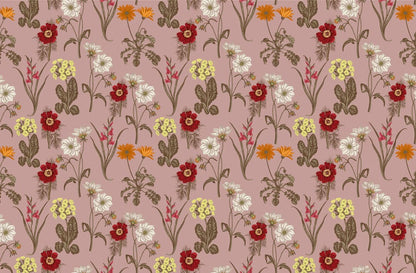Home Decoration Featuring a Pink Field Flowers Wallpaper Mural