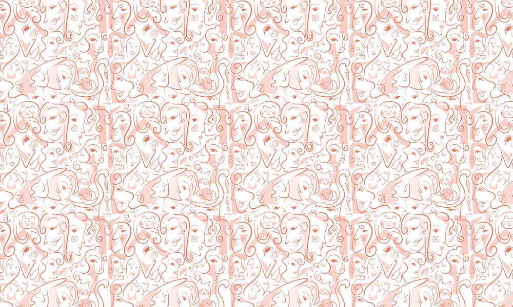 Abstract Pink Faces Art Mural Wallpaper