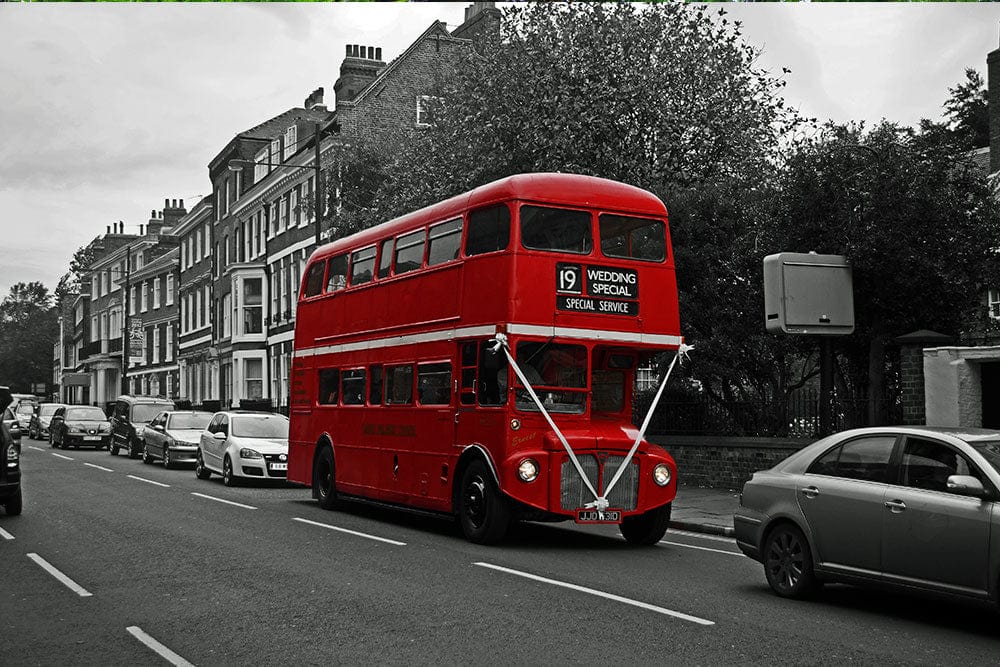 Wallpaper Mural for Home Decoration Featuring a Red Double Decker Bus Scenery.