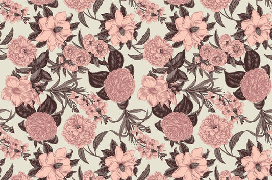 Wallpaper mural featuring vintage pink flowers, perfect for use as home decor.