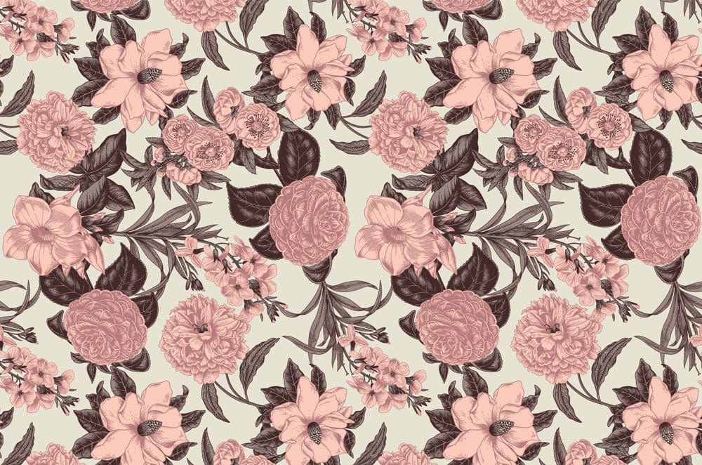 Wallpaper mural featuring vintage pink flowers, perfect for use as home decor.