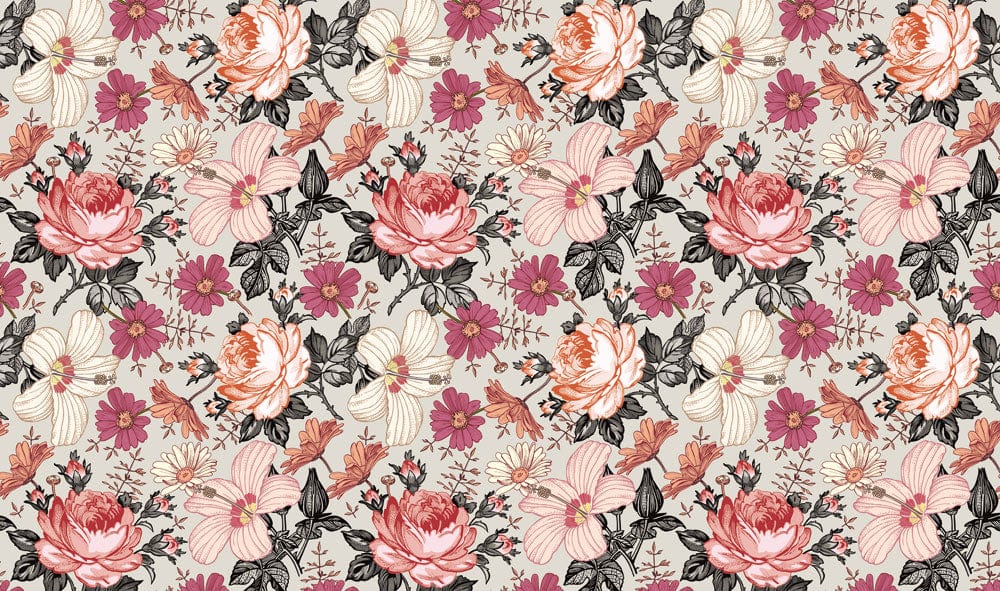Vintage Pink Rose Floral Mural Wallpaper