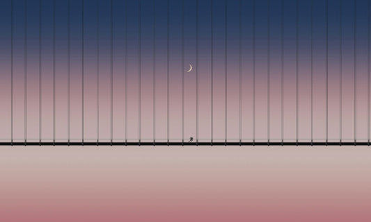 Wallpaper mural for home decoration with a runner under the moon.