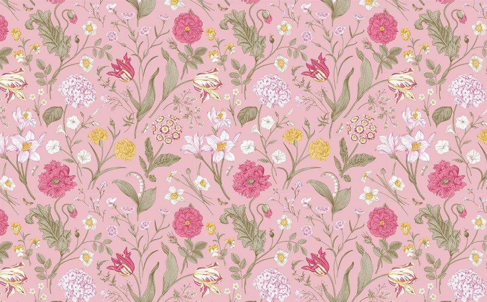 Wallpaper mural with delicate pink flowers for use as a room decoration