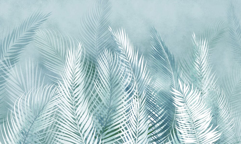 Elegant Teal Feather Pattern Mural Wallpaper
