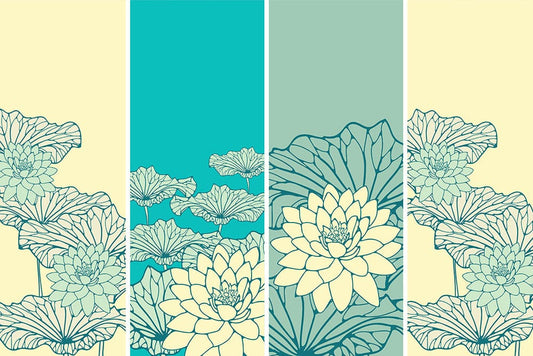 Paint and Wallpaper Mural in a Turquoise Lotus Pattern for Home Decoration