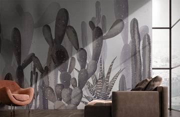 Muro Decorativo a Motivo di Cactus Grigio Moderno