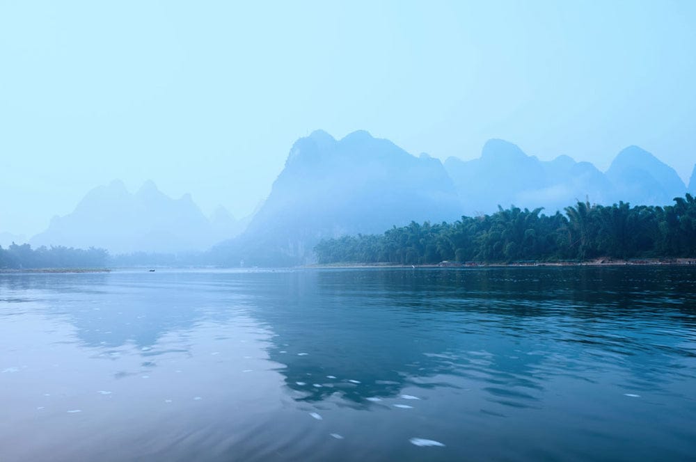 Serene Blue Mountain Mist Wall Mural