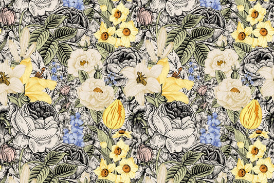 Wallpaper mural featuring a vintage flower painting, perfect for decorating your home.