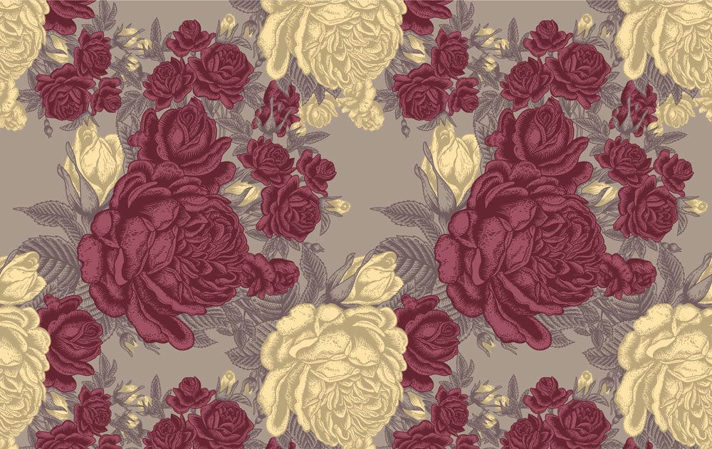 Wallpaper mural featuring a vintage design with large peonies, perfect for decorating a room