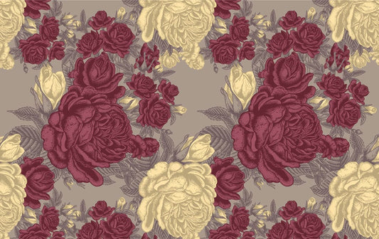 Wallpaper mural featuring a vintage design with large peonies, perfect for decorating a room