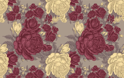 Wallpaper mural featuring a vintage design with large peonies, perfect for decorating a room