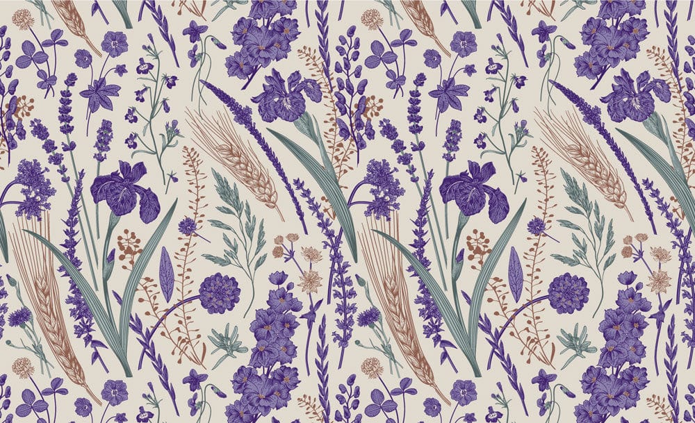 Wheat and Lavender Wallpaper Mural for Interior Design of Homes