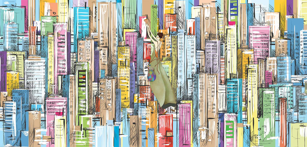 Colorful Abstract Cityscape Mural Wallpaper