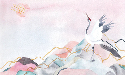 Watercolor Crane Bird Wallpaper Mural for walls