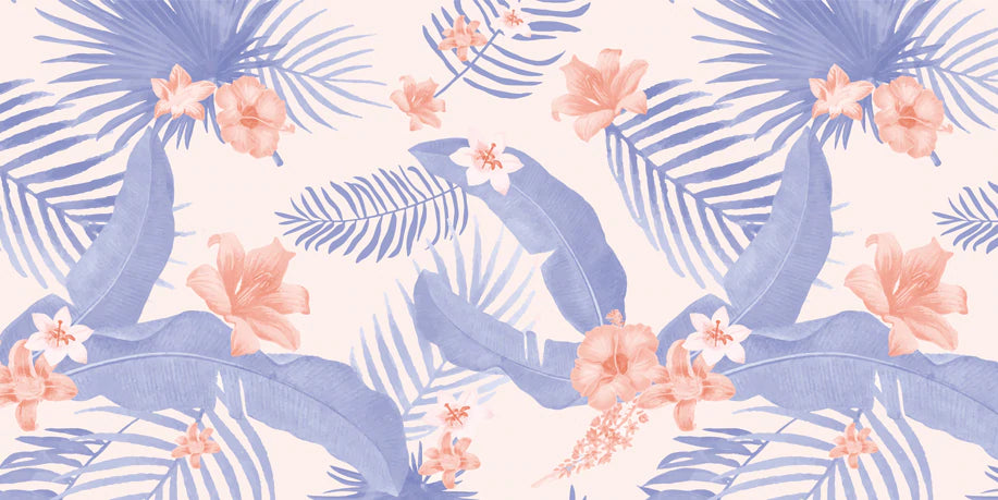 Tropical Floral Blue Pink Mural Wallpaper