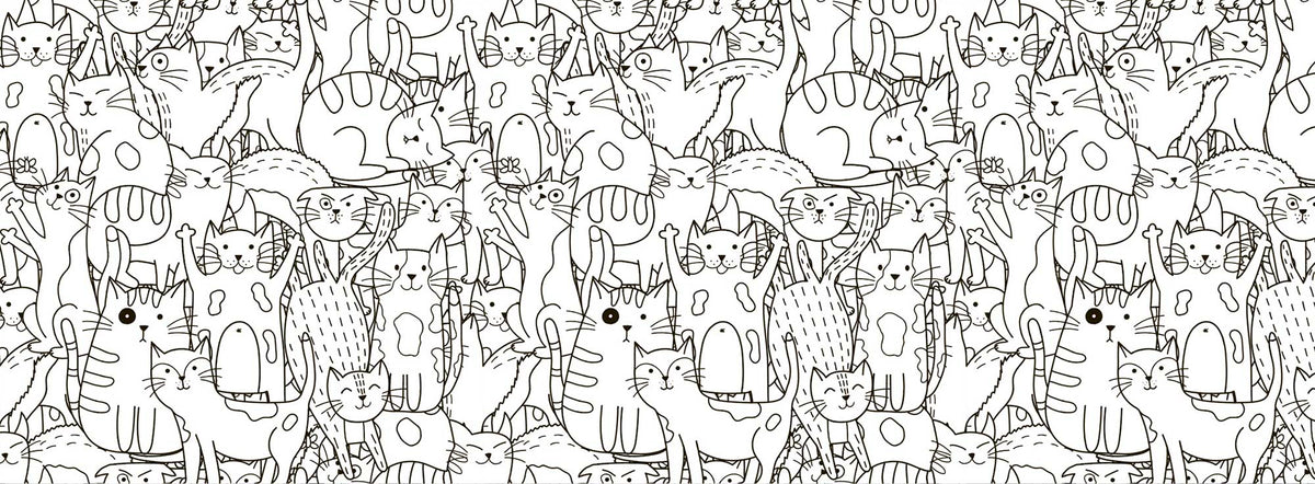 Whimsical Cat Sketch Art Mural Wallpaper