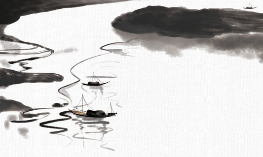 Room with a Watercolor Painting of a River and a Mural Wallpaper