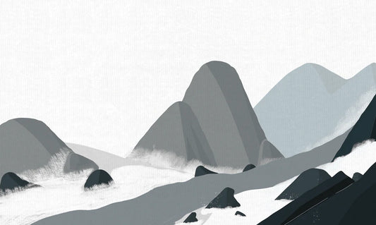 Room with an Ink Mountains Wallpaper Mural