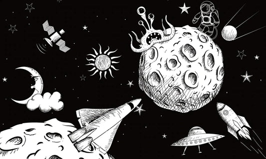Kids' Room Decorated in an Outer Space Wallpaper Mural