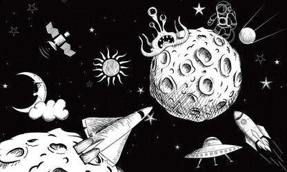Kids' Room Decorated in an Outer Space Wallpaper Mural