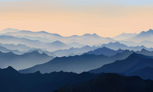 mural wallpaper with a hazy mountain scene