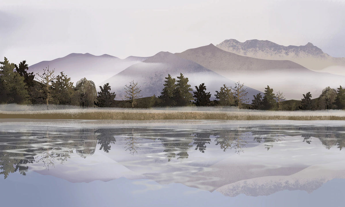 Serene Mountain Lake Scenic Mural Wallpaper