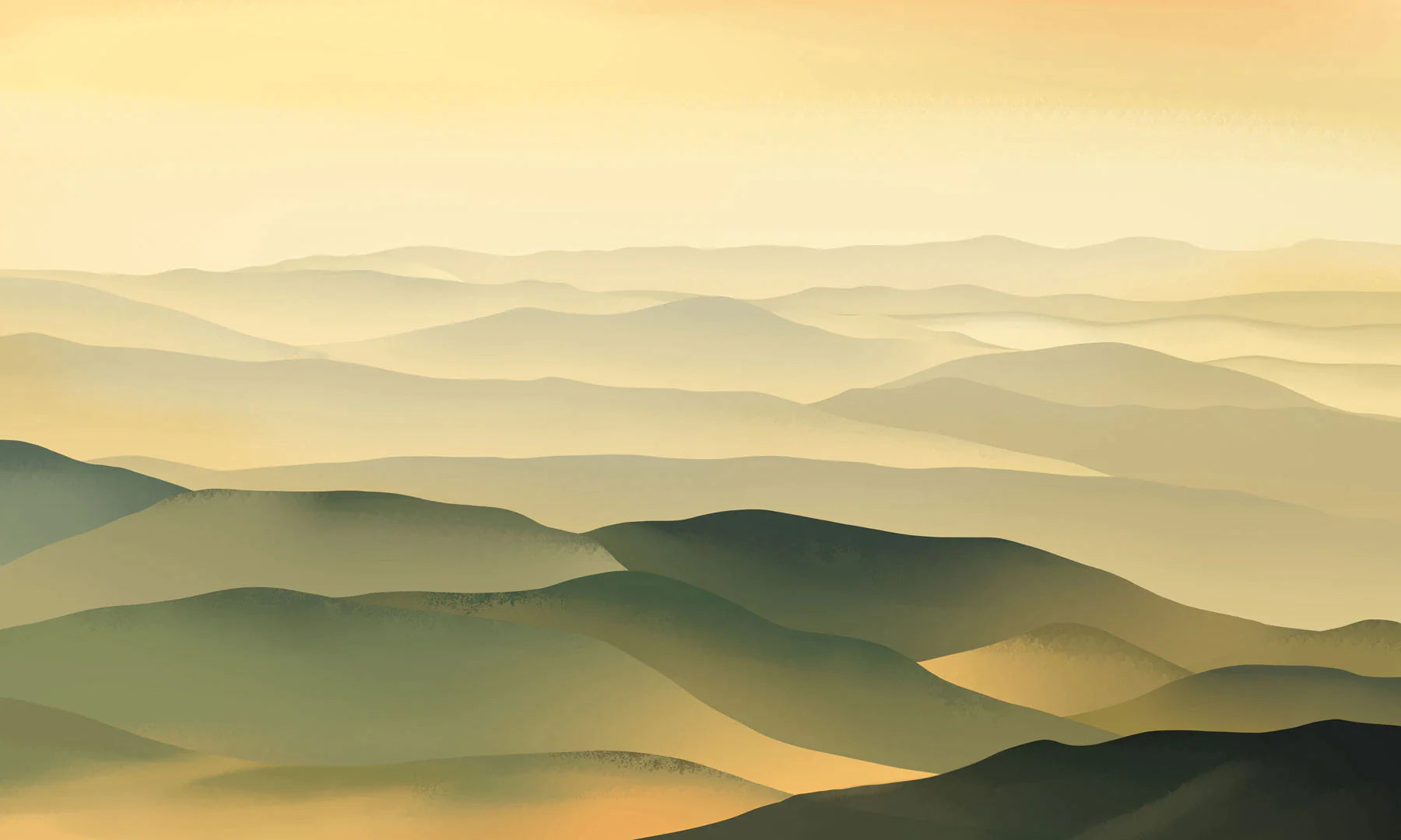 Wallpaper mural with an airy hilltop sunset for use in interior design.