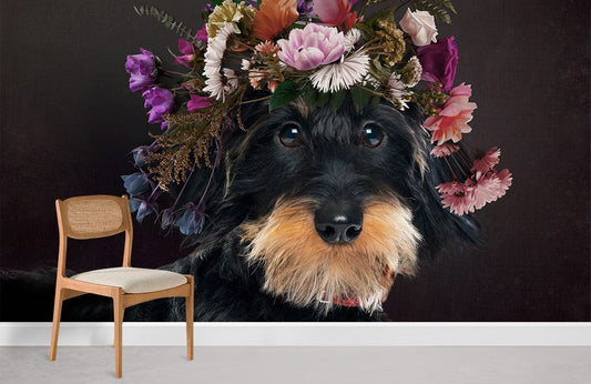 murals of schnauzers and flowers for the house