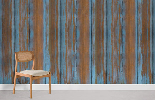 home wall murals with a weathered blue wood effect.